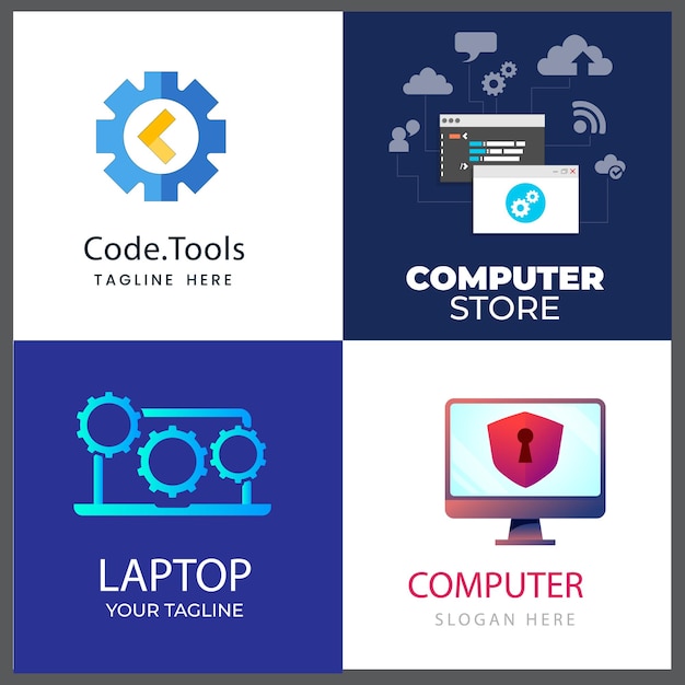 Conjunto de logotipo vectorial de ratón de computadora con diseños de concepto modernos ilustración para tecnología de computadora