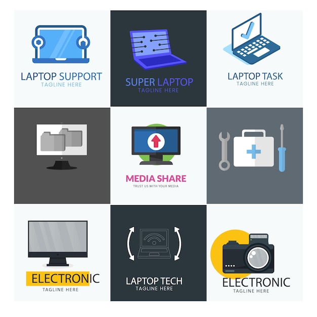Conjunto de logotipo vectorial de ratón de computadora con diseños de concepto modernos ilustración para tecnología de computadora