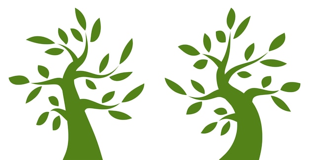 Conjunto de logotipo verde de árbol Colección de emblema orgánico ecológico Silueta vectorial de un árbol