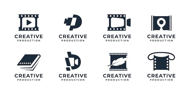 Conjunto de logotipo de video de producción creativa logotipo de cine de inspiración logotipo de clip de colección de forma abstracta