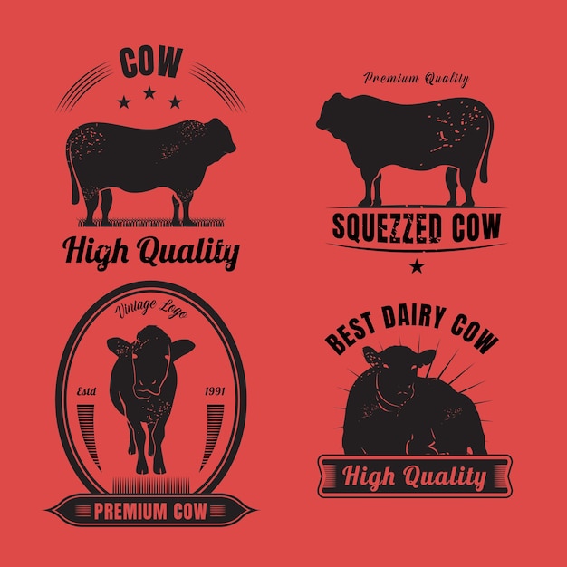Vector conjunto de logotipo vintage de vaca lechera de la mejor calidad
