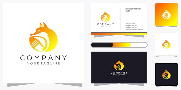 Conjunto de logotipo de zorro creativo con estilo de arte de línea de degradado fresco y plantilla de diseño de tarjeta de visita