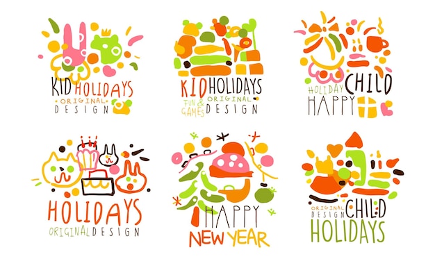 Conjunto de logotipos abstractos para las fiestas Ilustración vectorial