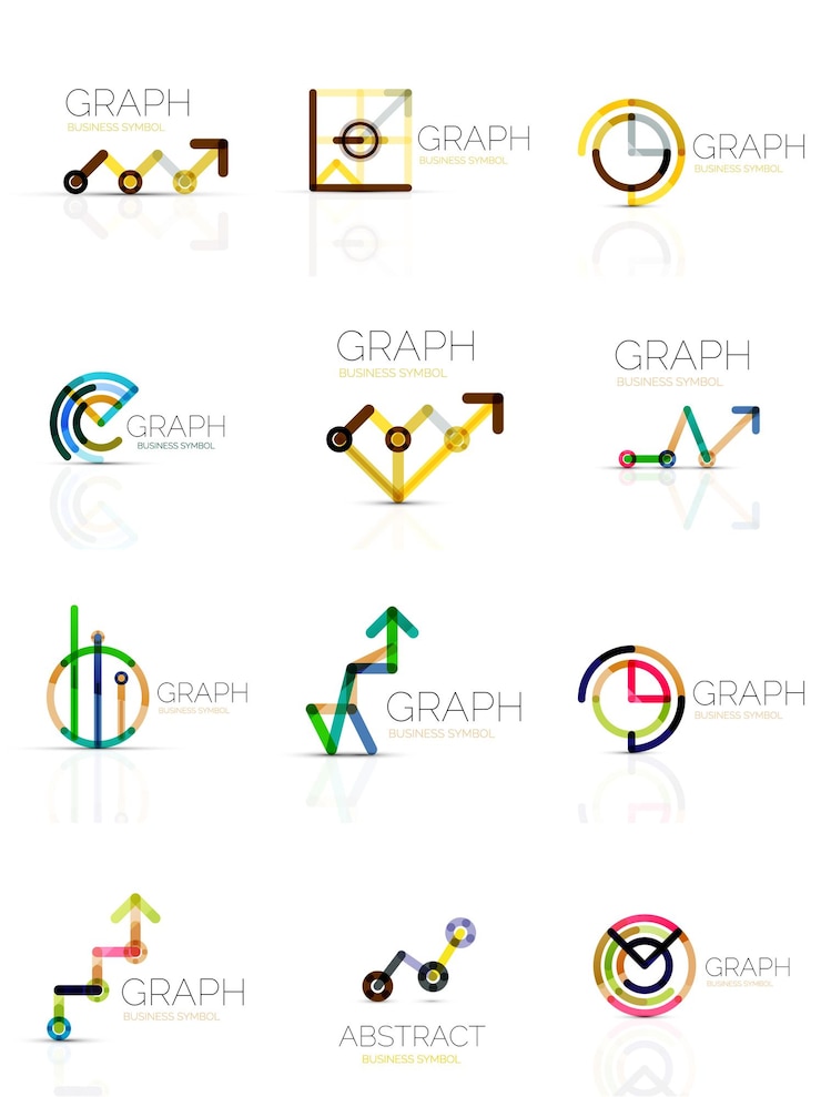 Vector conjunto de logotipos abstractos gráficos y gráficos lineales segmentos de líneas multicolores conectados