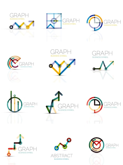 Conjunto de logotipos abstractos gráficos y gráficos lineales segmentos de líneas multicolores conectados