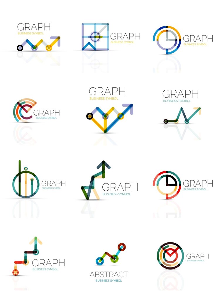 Vector conjunto de logotipos abstractos gráficos y gráficos lineales segmentos de líneas multicolores conectados