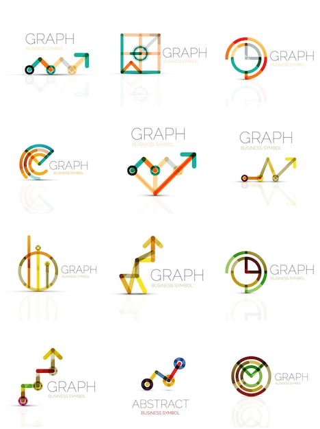 Conjunto de logotipos abstractos gráficos y gráficos lineales segmentos de líneas multicolores conectados