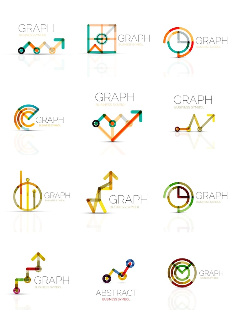 Vector conjunto de logotipos abstractos gráficos y gráficos lineales segmentos de líneas multicolores conectados