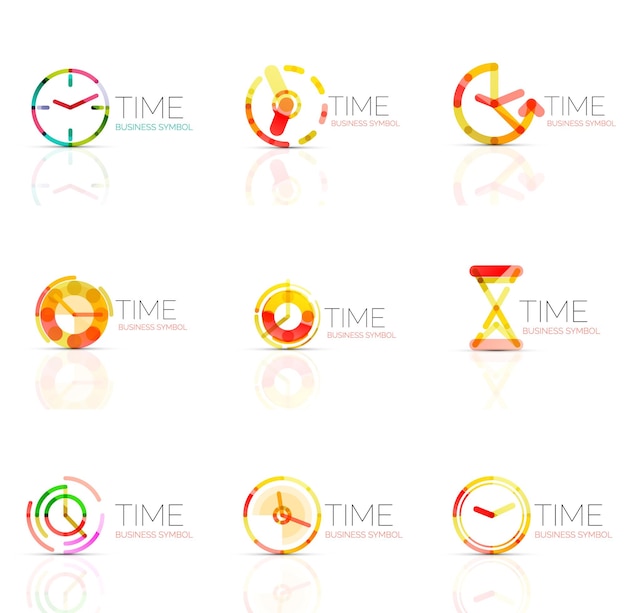 Vector conjunto de logotipos abstractos de tiempo lineal segmentos multicolores conectados