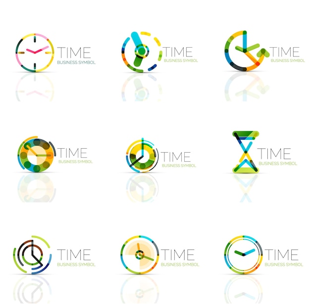 Vector conjunto de logotipos abstractos de tiempo lineal segmentos multicolores conectados