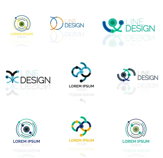 Conjunto de logotipos abstractos vectoriales lineales círculos bucles y remolinos Plantillas de marca de logotipo