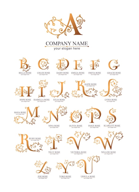 Conjunto de logotipos de alfabeto floral flores de rosas en diseño monogramas delicados para la moda de negocios de flores de boutique de bodas