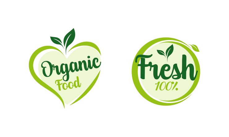 Vector conjunto de logotipos de alimentos orgánicos productos agrícolas naturales y vector de concepto de vida saludable