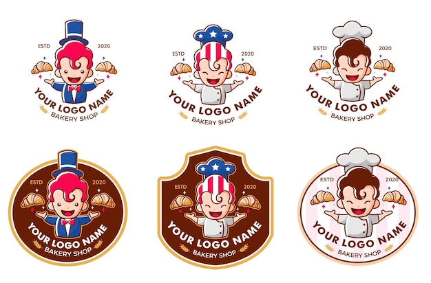 Conjunto de logotipos de american magic bakery shop