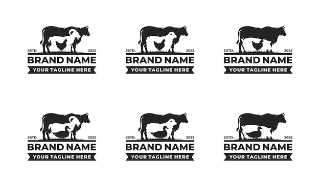 Vector conjunto de logotipos de animales de granja