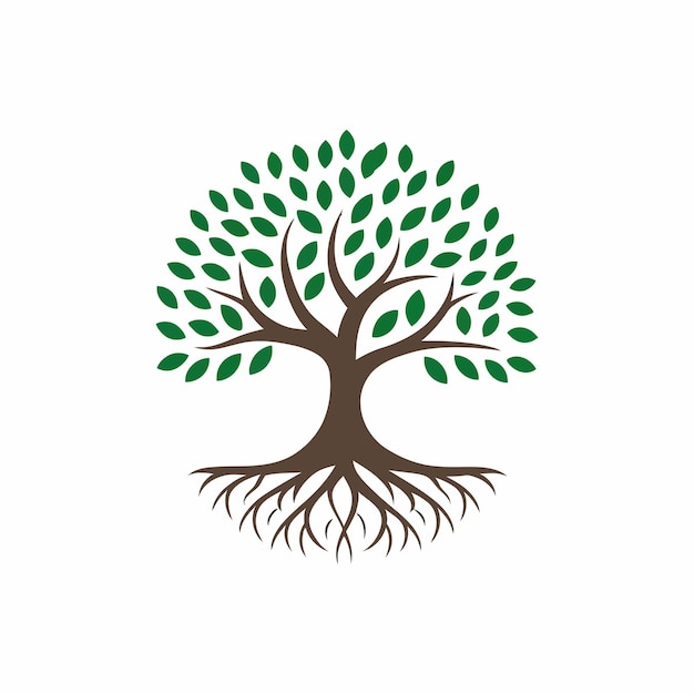 Conjunto de logotipos de árboles mínimos con ilustración vectorial de raíces