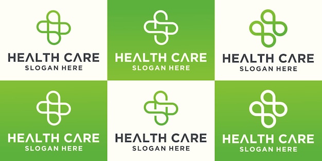 Conjunto de logotipos de atención médica Plantilla de diseño de logotipo de tecnología de salud médicadiseño de logotipo cruzado médico