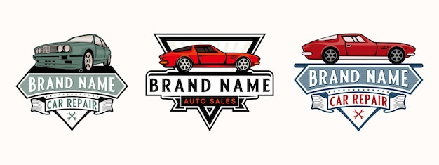 conjunto de logotipos de automóviles clásicos garaje de automóviles antiguos con estilo antiguo para reparación y restauración de automóviles