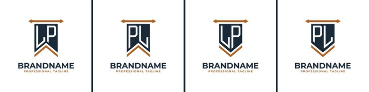 Vector el conjunto de logotipos de la bandera del banderín de las letras lp y pl representa la victoria adecuado para cualquier negocio con iniciales lp o pl