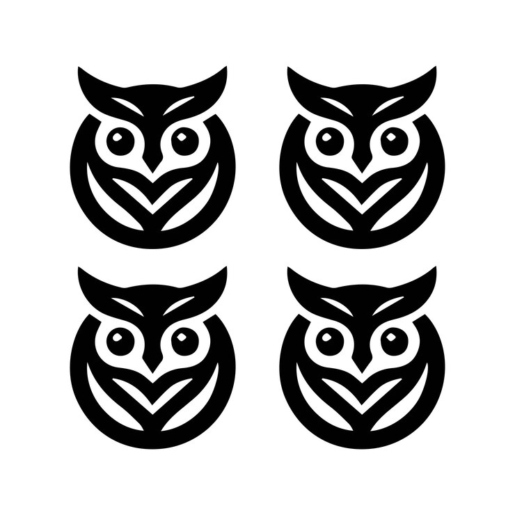 Conjunto de logotipos de búho minimalista Diseño moderno de íconos de búho negro para la marca y la identidad Conjunto del logotipo de búho minimalista Diseño moderno del ícono de búho negra para la marca e identidad