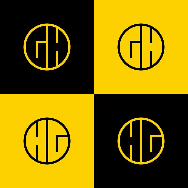 Vector conjunto de logotipos circulares de letras gh y hg adecuados para negocios con las iniciales gh y h g