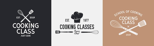 Conjunto de logotipos de cocina Logotipo para clases de cocina con espátula y batedor