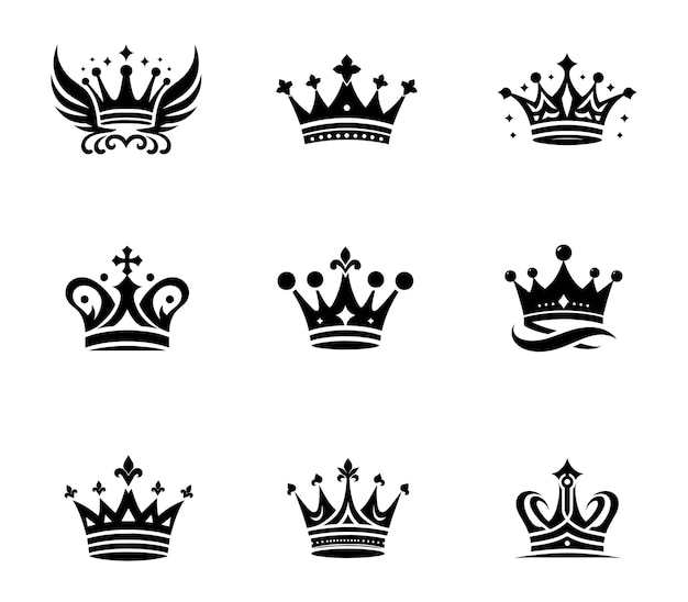 El conjunto de logotipos de la corona vectorial de la corona de los reyes es una colección de logos vectoriales de elementos modernos y un conjunto de iconos de plantillas de signos.