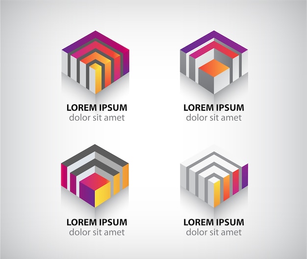 Conjunto de logotipos de cubos geométricos coloridos abstractos