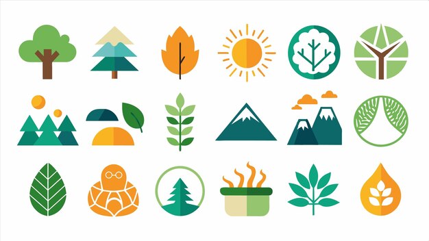 un conjunto de logotipos diferentes para el sol y las montañas