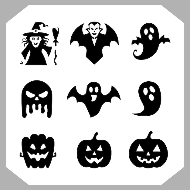 Conjunto de logotipos de diferentes tipos de siluetas de Halloween