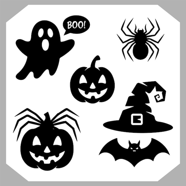Conjunto de logotipos de diferentes tipos de siluetas de Halloween