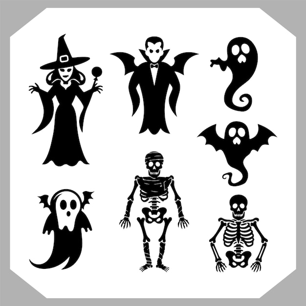 Conjunto de logotipos de diferentes tipos de siluetas de Halloween
