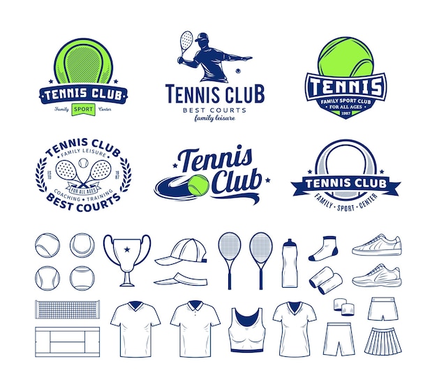 Conjunto de logotipos e iconos de clubes de tenis vectoriales
