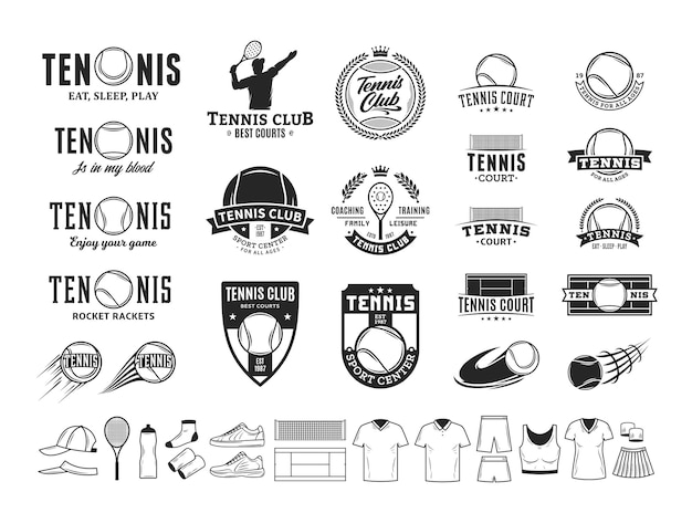 Conjunto de logotipos e iconos de clubes de tenis vectoriales
