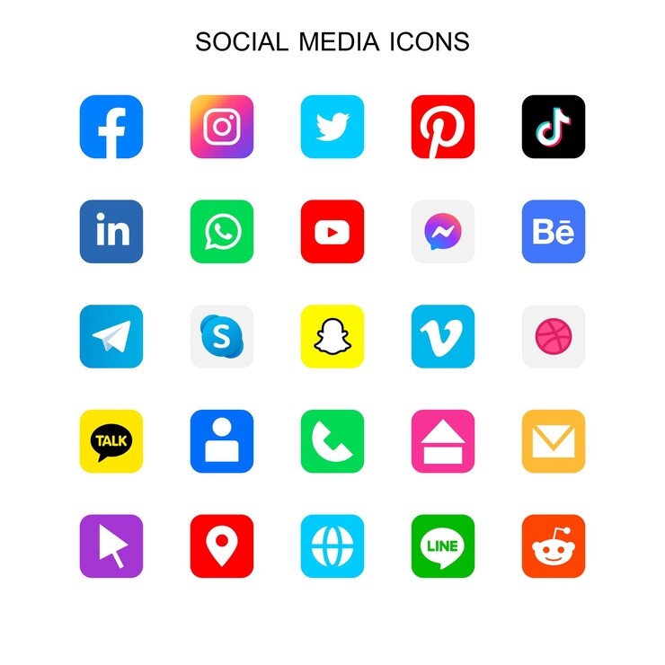 Conjunto de logotipos e iconos de redes sociales