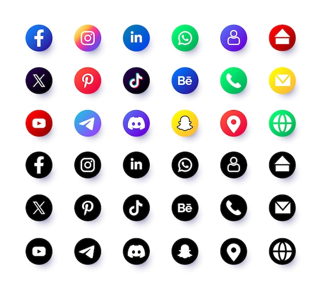 Conjunto de logotipos e iconos de redes sociales