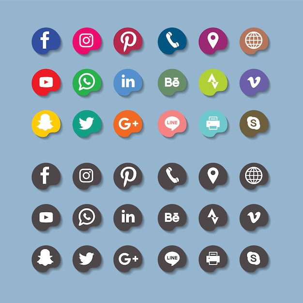 Conjunto de logotipos e iconos de redes sociales