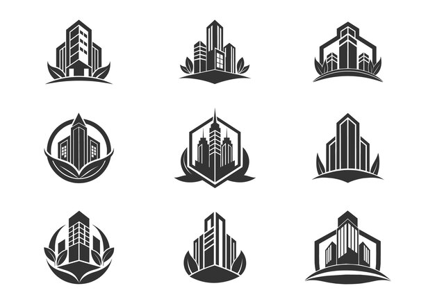 Conjunto de logotipos de edificios modernos