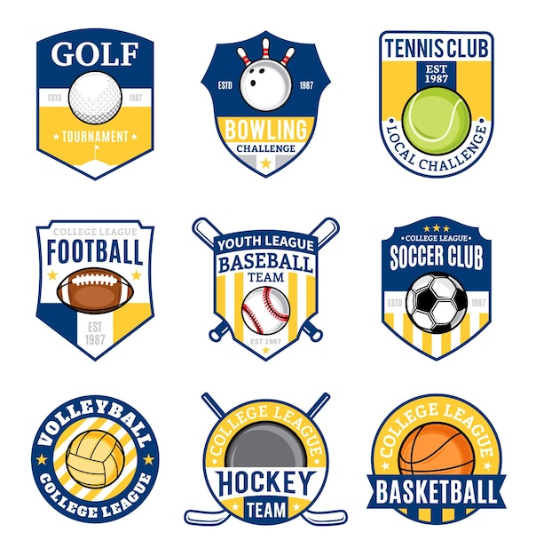Conjunto de logotipos de equipos deportivos para nueve disciplinas deportivas
