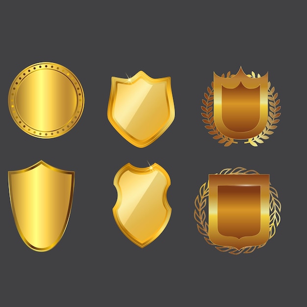 un conjunto de logotipos de escudo de oro y plata con las palabras " escudo " en la parte inferior