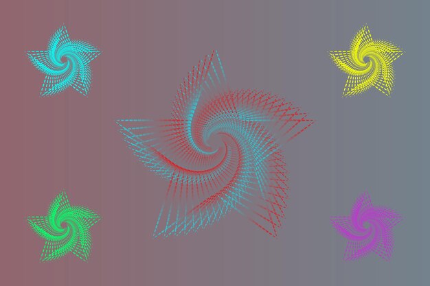 Conjunto de logotipos en espiral circular de medio tono con puntos circulares aislados en el fondo de Derk
