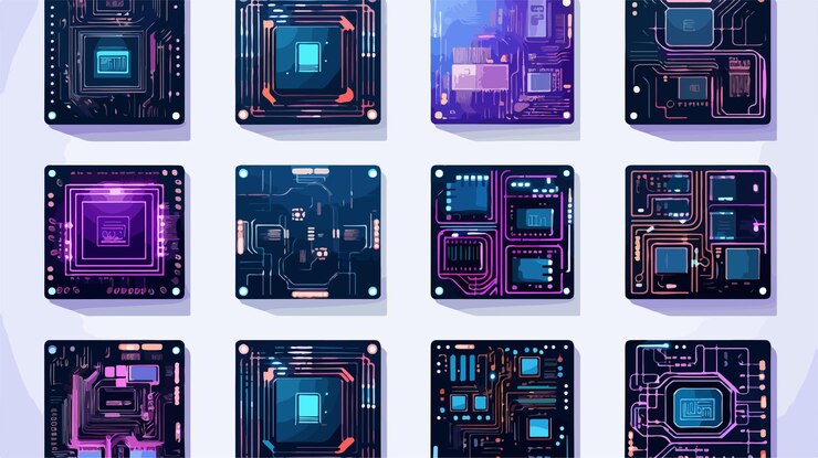 Vector conjunto de logotipos del esquema de microprocesadores