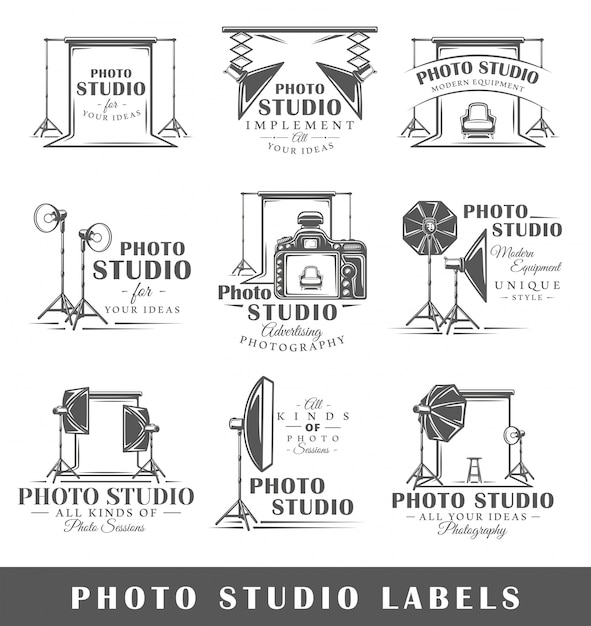 Conjunto de logotipos de estudio fotográfico vintage