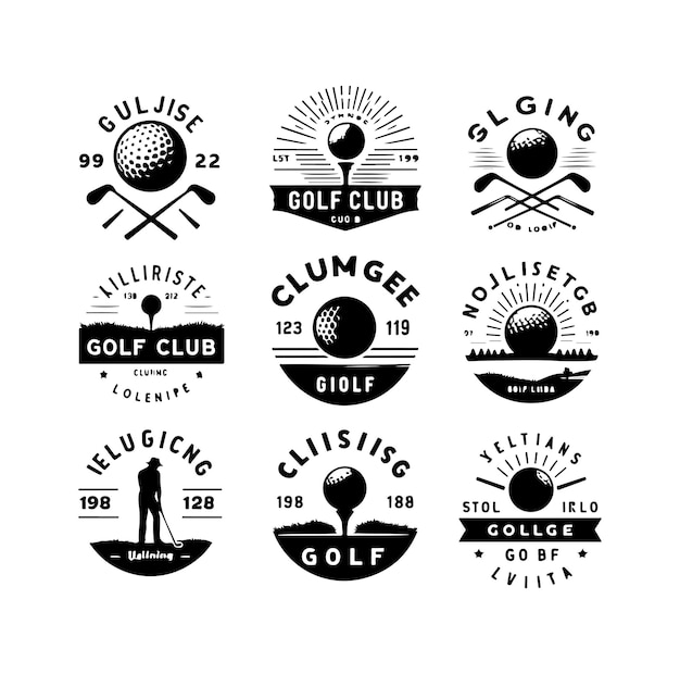 Vector conjunto de logotipos, etiquetas y emblemas de clubes de golf