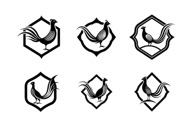 Conjunto de logotipos de faisán dorado etiquetado con ilustración de diseño vectorial de linocuto
