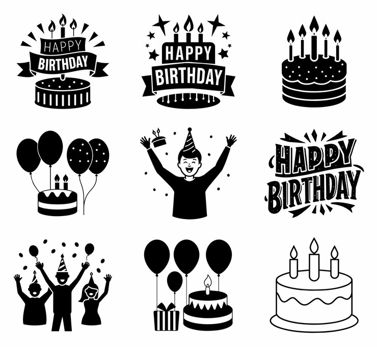 Un conjunto de logotipos para felices cumpleaños