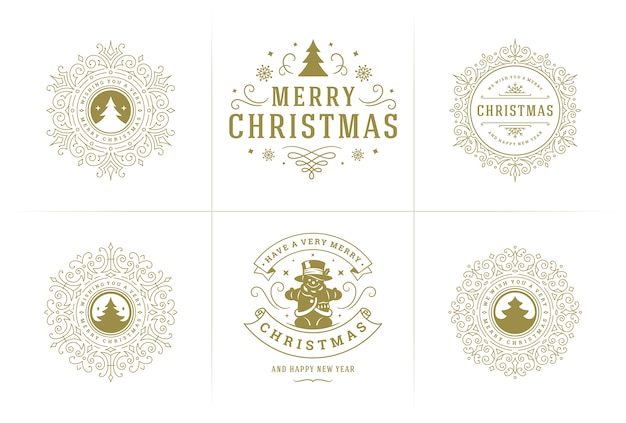 Conjunto de logotipos de felicitación navideña