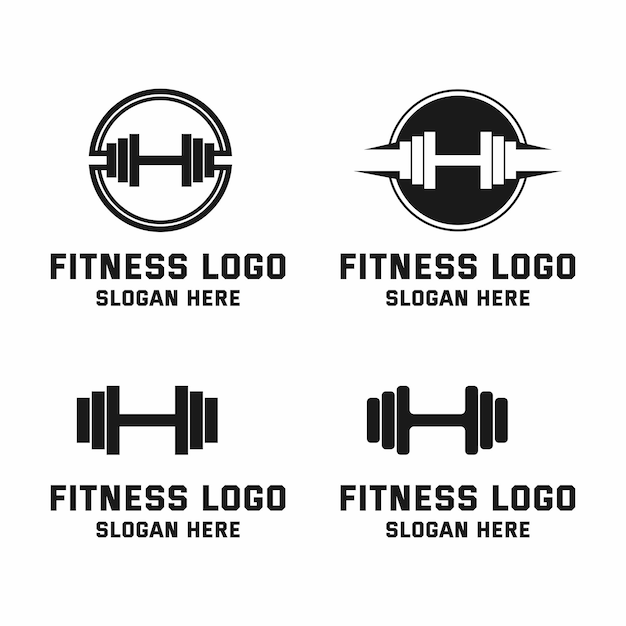 Conjunto de logotipos de fitness con diseños de barras y pesas