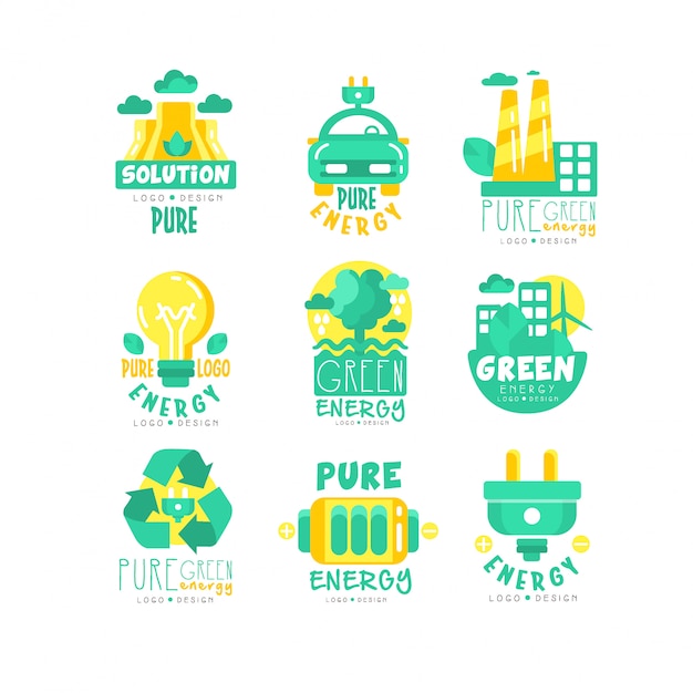 Conjunto de logotipos de fuentes de energía verde alternativa