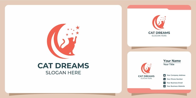 Conjunto de logotipos de gatos minimalistas y tarjetas de visita.